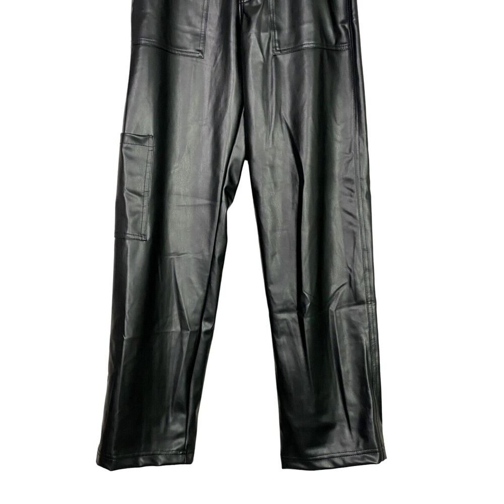 ZARA Wide Leg High Rise Faux Leather Edgy Moto Biker Full Length Pants M Black - Picture 10 of 16